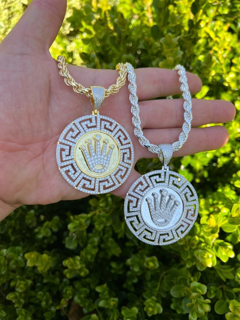 Iced Moissanite Crown Medallion Pendant Necklace Gold / Silver Pass Diamond Test 14 Iced Moissanite Crown Medallion Pendant Necklace Gold / Silver Pass Diamond Test - Image 12