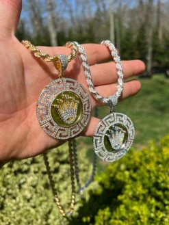 Iced Moissanite Crown Medallion Pendant Necklace Gold / Silver Pass Diamond Test 16 Iced Moissanite Crown Medallion Pendant Necklace Gold / Silver Pass Diamond Test -Harlem Bling Shop iced moissanite crown medallion pendant necklace gold silver pass diamond test 93237.1664355084