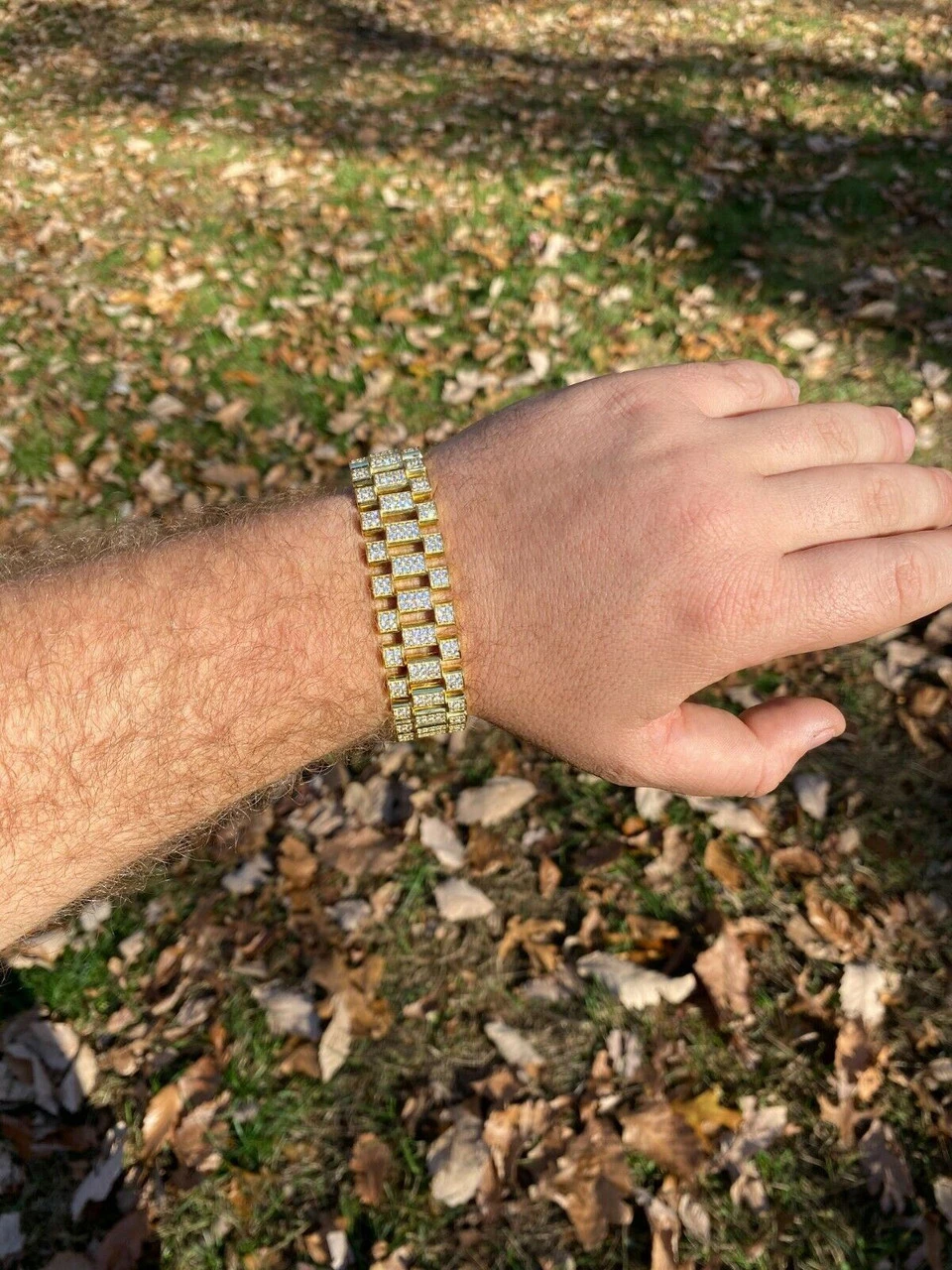 10ct MOISSANITE Big 20mm Mens Real Iced Presidential Bracelet - 14k Gold Vermeil 6 10ct MOISSANITE Big 20mm Mens Real Iced Presidential Bracelet - 14k Gold Vermeil - Image 4