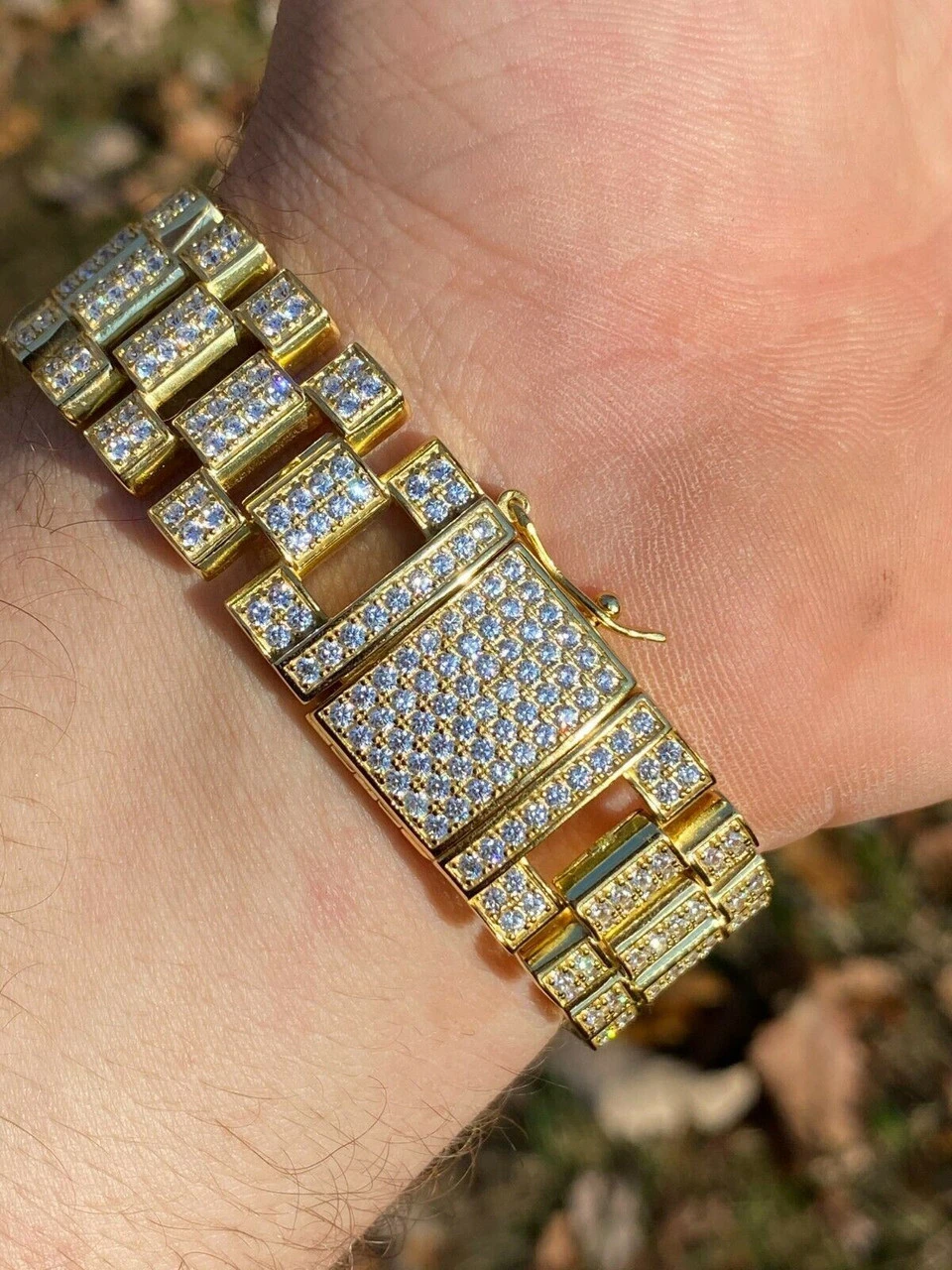 10ct MOISSANITE Big 20mm Mens Real Iced Presidential Bracelet - 14k Gold Vermeil 14 10ct MOISSANITE Big 20mm Mens Real Iced Presidential Bracelet - 14k Gold Vermeil - Image 12