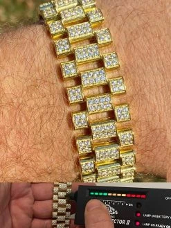 10ct MOISSANITE Big 20mm Mens Real Iced Presidential Bracelet - 14k Gold Vermeil