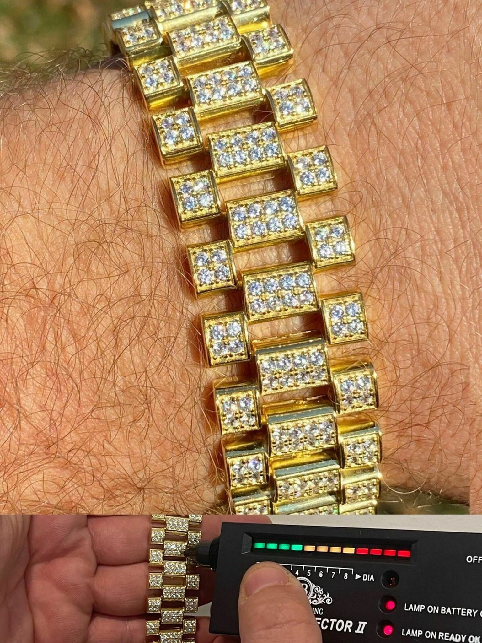 10ct MOISSANITE Big 20mm Mens Real Iced Presidential Bracelet - 14k Gold Vermeil 3 10ct MOISSANITE Big 20mm Mens Real Iced Presidential Bracelet - 14k Gold Vermeil