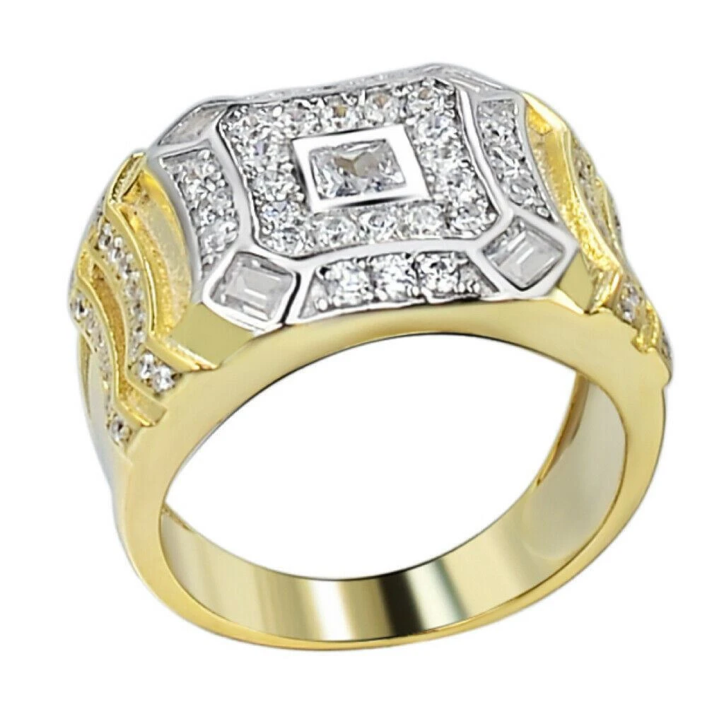 14k Gold & Real Solid 925 Silver Diamond Iced Baguette Mens Pinky Square RING Band 5 14k Gold & Real Solid 925 Silver Diamond Iced Baguette Mens Pinky Square RING Band - Image 3