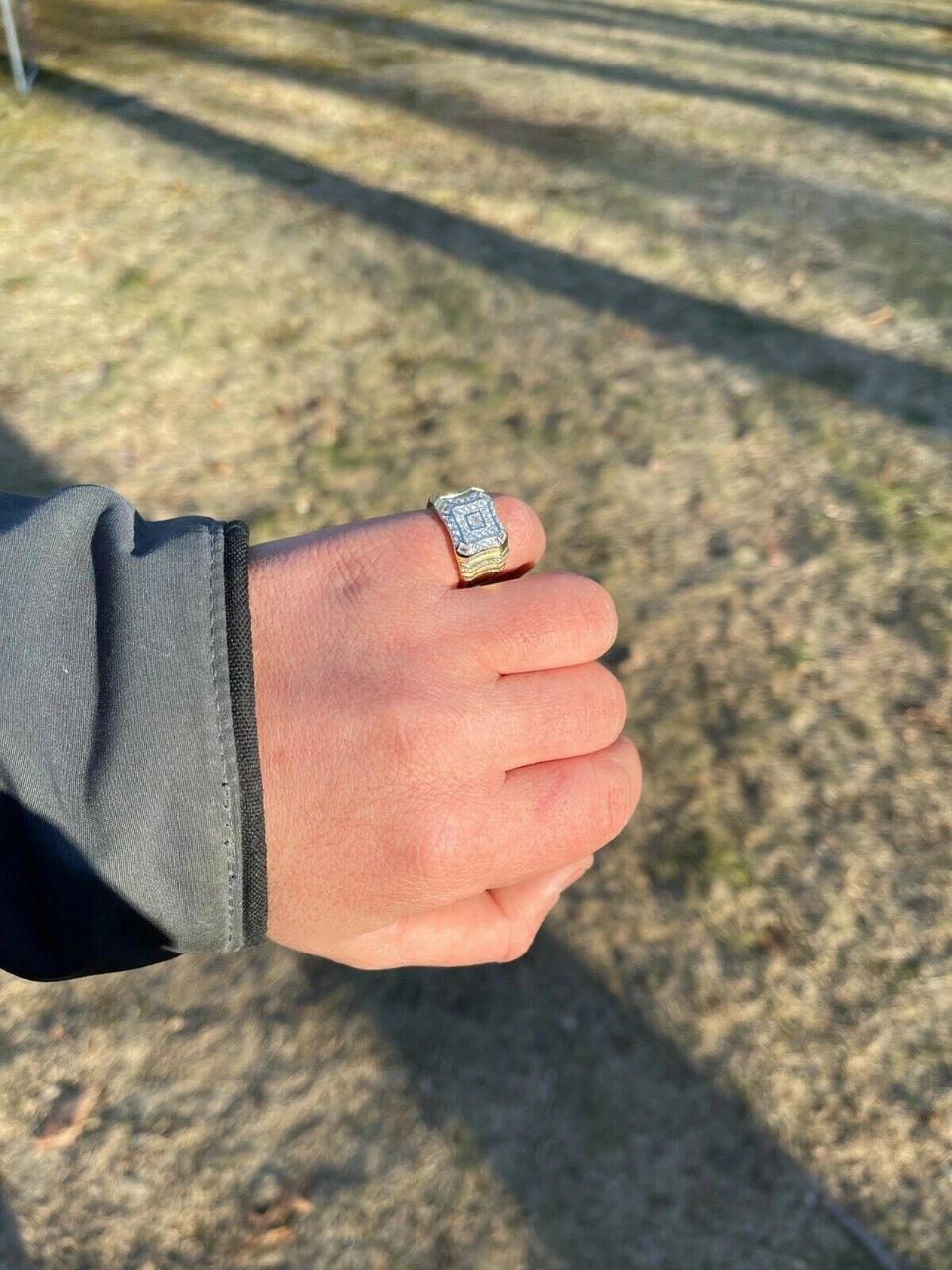 14k Gold & Real Solid 925 Silver Diamond Iced Baguette Mens Pinky Square RING Band 6 14k Gold & Real Solid 925 Silver Diamond Iced Baguette Mens Pinky Square RING Band - Image 4