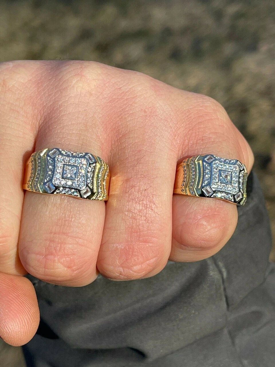 14k Gold & Real Solid 925 Silver Diamond Iced Baguette Mens Pinky Square RING Band 16 14k Gold & Real Solid 925 Silver Diamond Iced Baguette Mens Pinky Square RING Band - Image 14