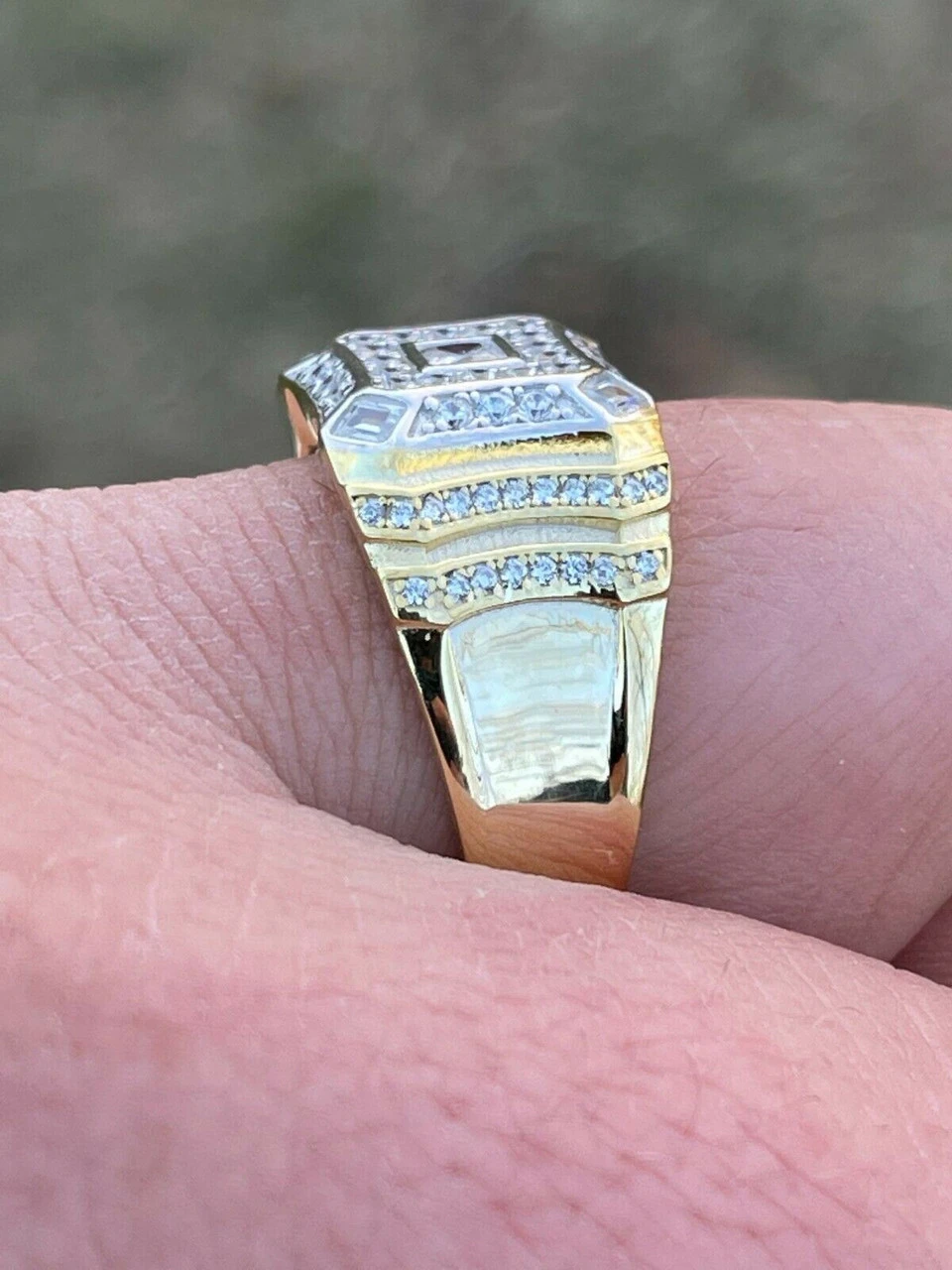 14k Gold & Real Solid 925 Silver Diamond Iced Baguette Mens Pinky Square RING Band 8 14k Gold & Real Solid 925 Silver Diamond Iced Baguette Mens Pinky Square RING Band - Image 6