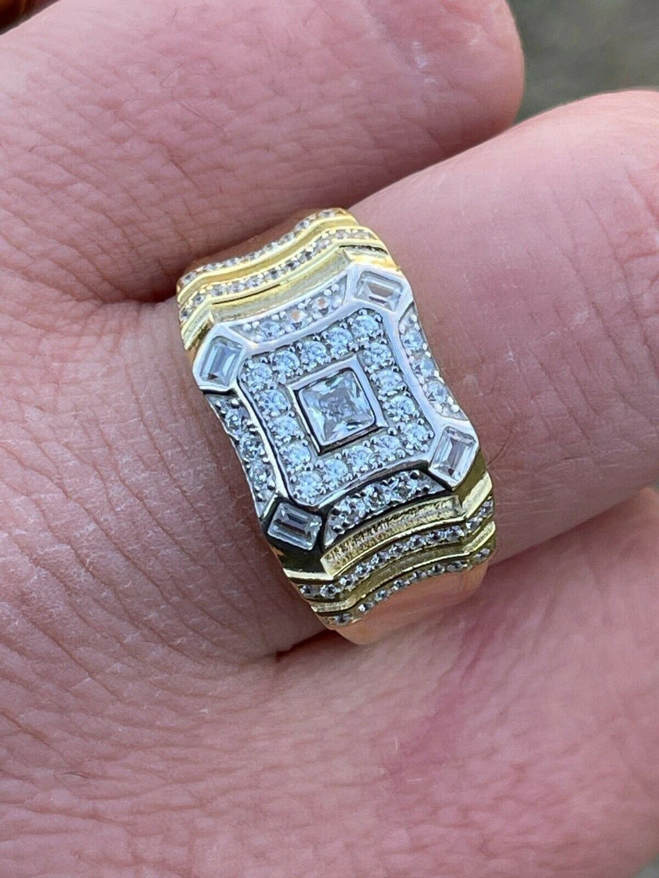14k Gold & Real Solid 925 Silver Diamond Iced Baguette Mens Pinky Square RING Band 15 14k Gold & Real Solid 925 Silver Diamond Iced Baguette Mens Pinky Square RING Band - Image 13