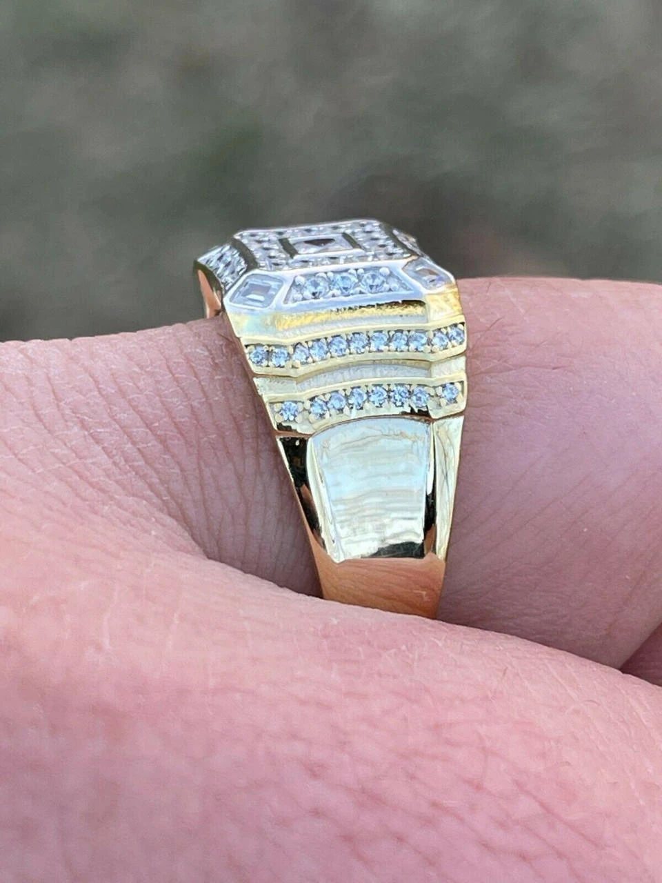 14k Gold & Real Solid 925 Silver Diamond Iced Baguette Mens Pinky Square RING Band 11 14k Gold & Real Solid 925 Silver Diamond Iced Baguette Mens Pinky Square RING Band - Image 9