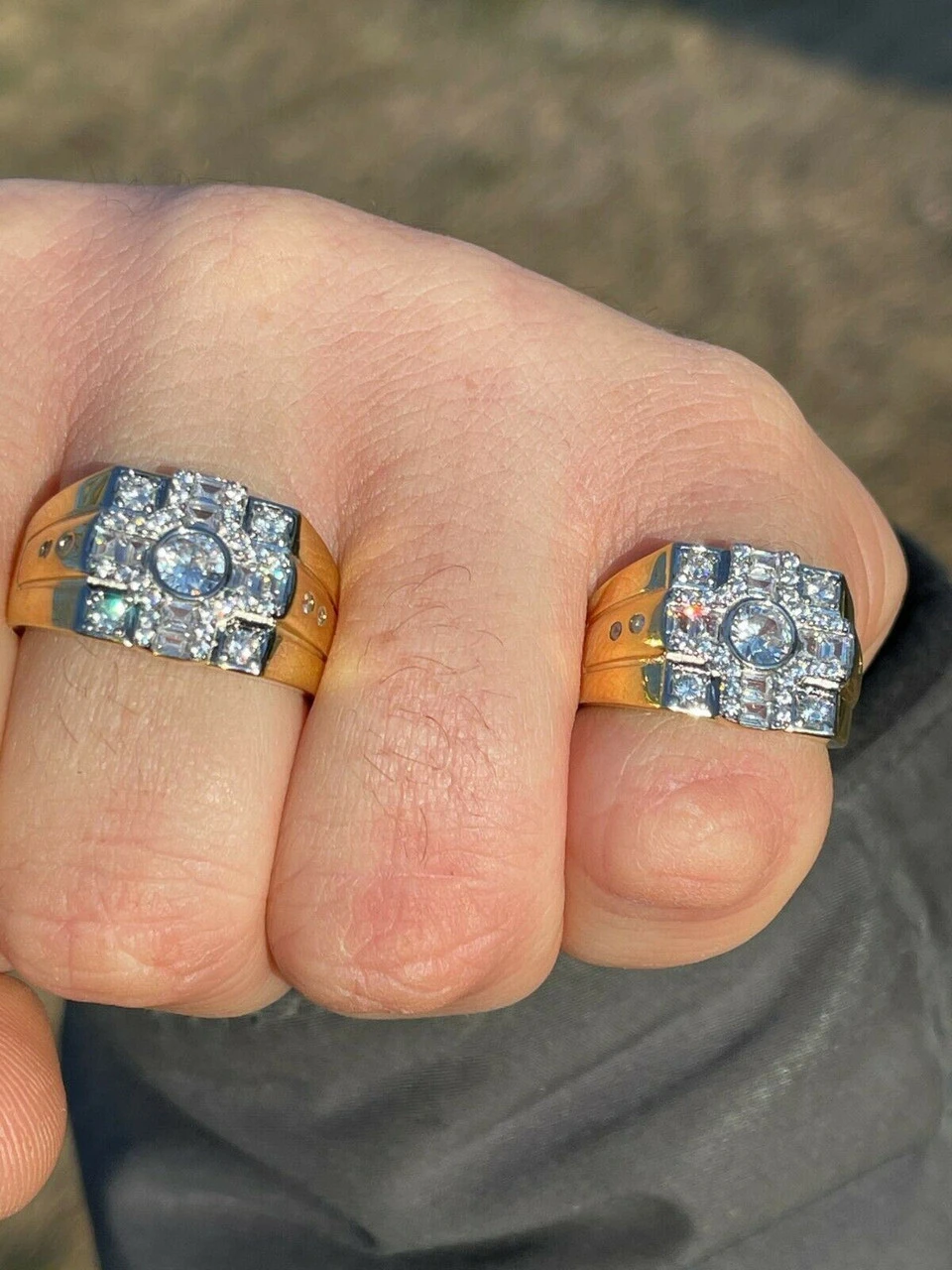 14k Gold & Real Solid 925 Silver Diamond Iced Baguette Mens Pinky Square RING 9 14k Gold & Real Solid 925 Silver Diamond Iced Baguette Mens Pinky Square RING - Image 7