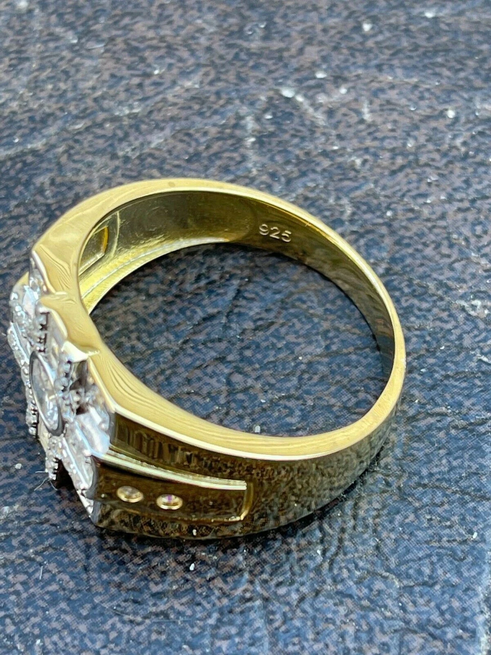 14k Gold & Real Solid 925 Silver Diamond Iced Baguette Mens Pinky Square RING 14 14k Gold & Real Solid 925 Silver Diamond Iced Baguette Mens Pinky Square RING - Image 12