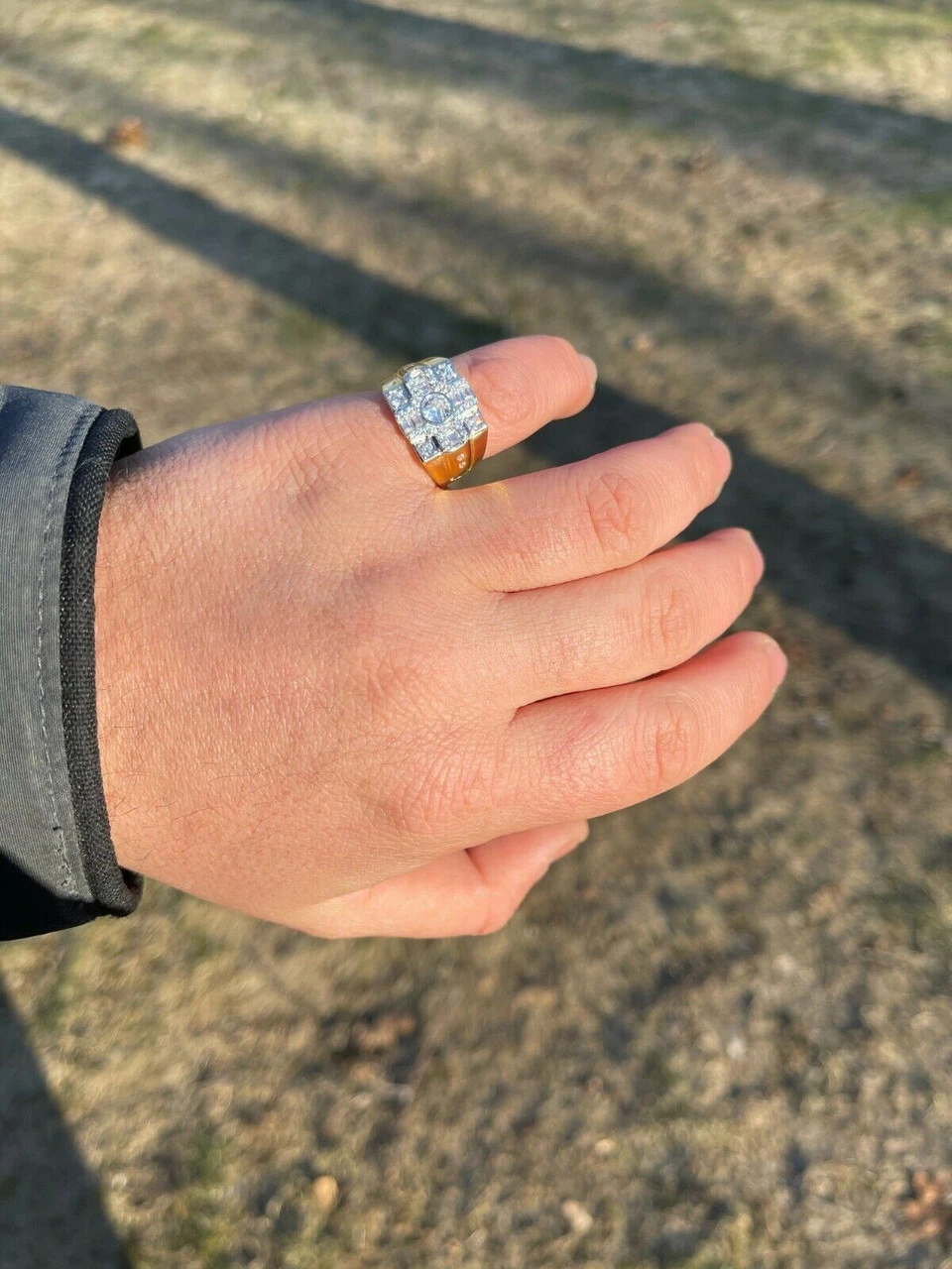 14k Gold & Real Solid 925 Silver Diamond Iced Baguette Mens Pinky Square RING 5 14k Gold & Real Solid 925 Silver Diamond Iced Baguette Mens Pinky Square RING - Image 3