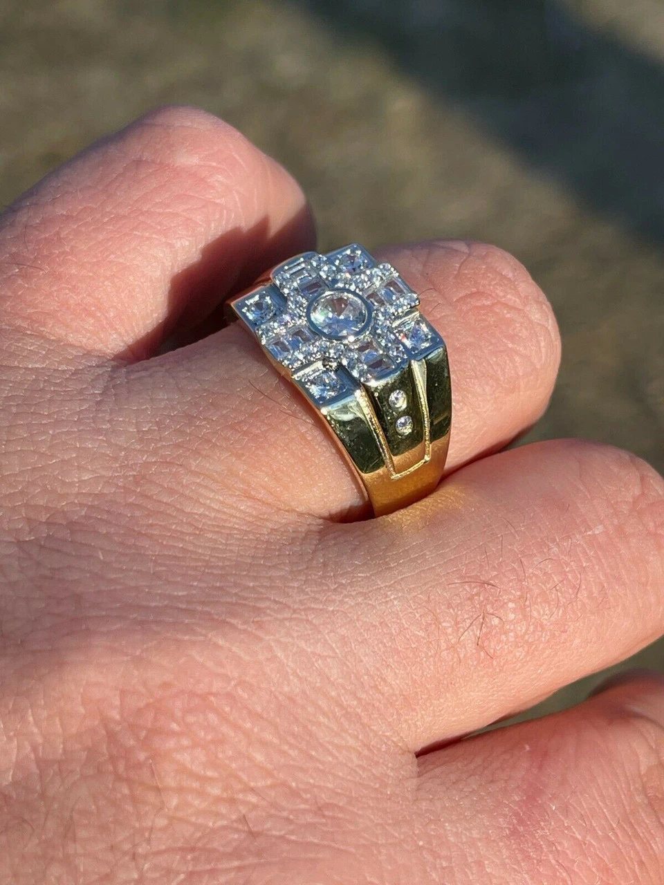 14k Gold & Real Solid 925 Silver Diamond Iced Baguette Mens Pinky Square RING 11 14k Gold & Real Solid 925 Silver Diamond Iced Baguette Mens Pinky Square RING - Image 9