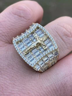 14k Gold & Solid 925 Silver Iced Flooded Out Baguette Diamond Pinky Cross Ring -Harlem Bling Shop italiano silver inc 14k gold and solid 925 silver iced flooded out baguette diamond pinky cross ring 28537.1665670829