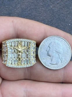 14k Gold & Solid 925 Silver Iced Flooded Out Baguette Diamond Pinky Cross Ring -Harlem Bling Shop italiano silver inc 14k gold and solid 925 silver iced flooded out baguette diamond pinky cross ring 68406.1664394246