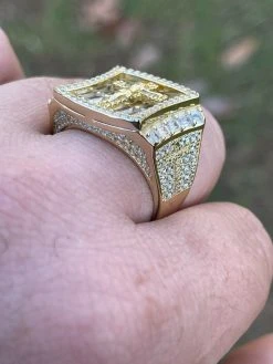 14k Gold & Solid 925 Silver Iced Flooded Out Baguette Diamond Pinky Cross Ring -Harlem Bling Shop italiano silver inc 14k gold and solid 925 silver iced flooded out baguette diamond pinky cross ring 70701.1664371428