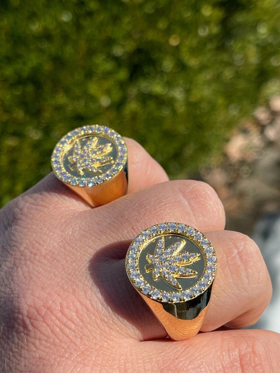 14k Gold & Solid 925 Sterling Silver Iced Weed Marijuana Leaf Ring Flooded Out 4 14k Gold & Solid 925 Sterling Silver Iced Weed Marijuana Leaf Ring Flooded Out - Image 2