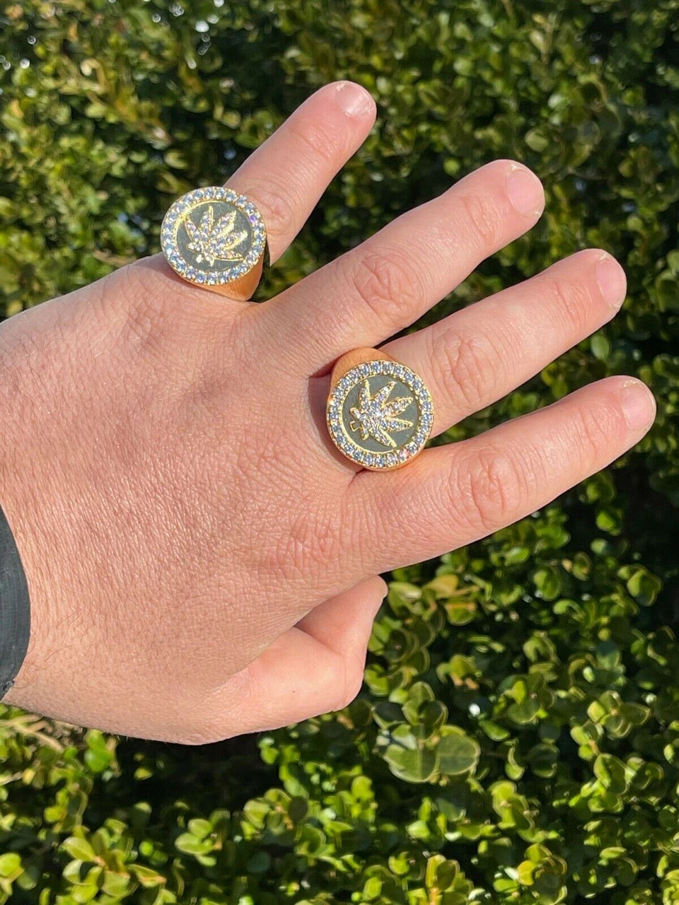 14k Gold & Solid 925 Sterling Silver Iced Weed Marijuana Leaf Ring Flooded Out 5 14k Gold & Solid 925 Sterling Silver Iced Weed Marijuana Leaf Ring Flooded Out - Image 3