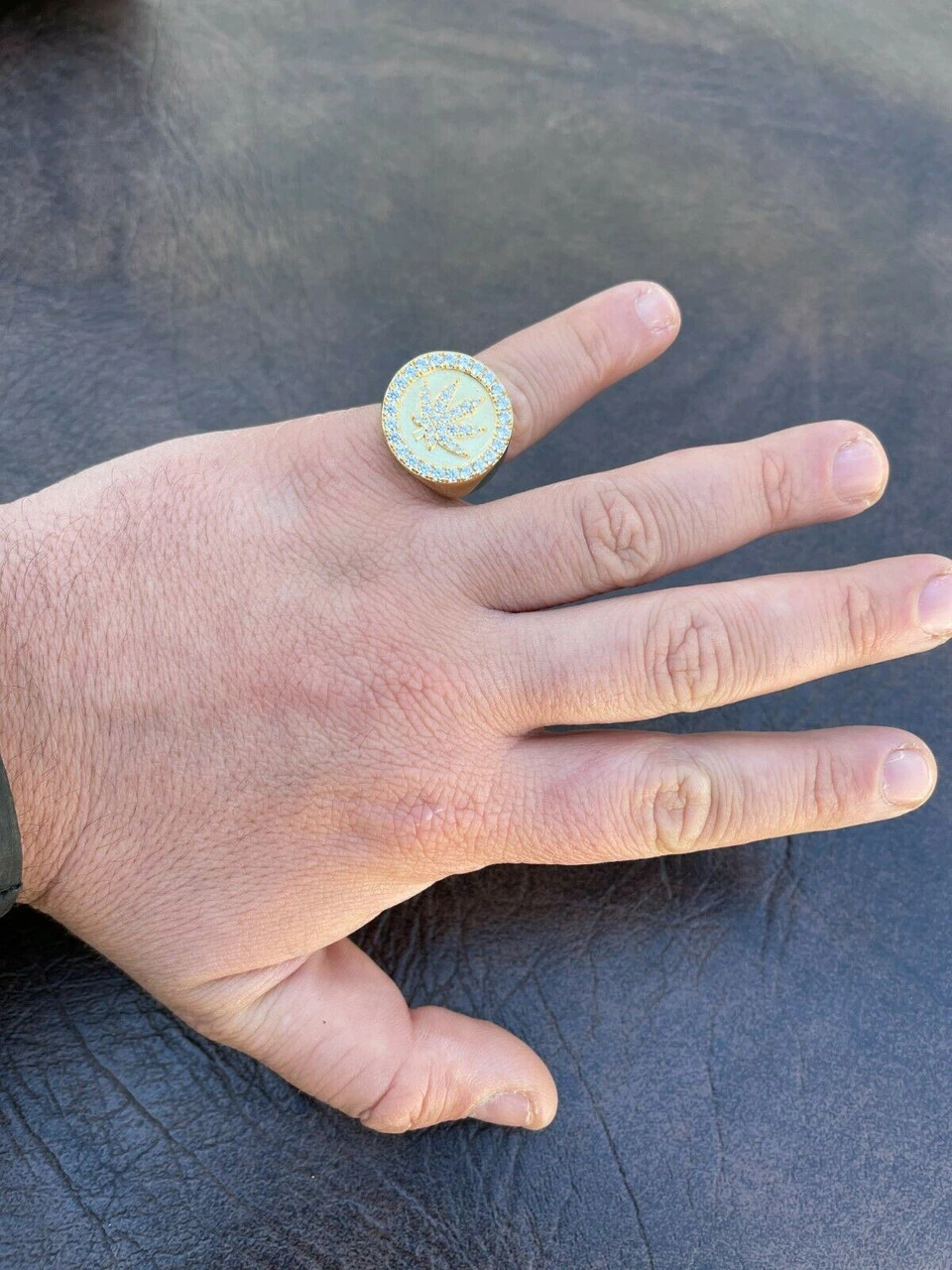 14k Gold & Solid 925 Sterling Silver Iced Weed Marijuana Leaf Ring Flooded Out 12 14k Gold & Solid 925 Sterling Silver Iced Weed Marijuana Leaf Ring Flooded Out - Image 10