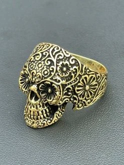 14k Gold Over Real 925 Sterling Silver Calavera Day Of Dead Sugar Skull Ring -Harlem Bling Shop italiano silver inc 14k gold over real 925 sterling silver calavera day of dead sugar skull ring 25069.1664387487
