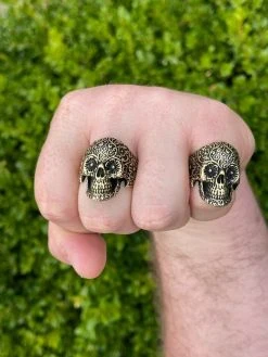14k Gold Over Real 925 Sterling Silver Calavera Day Of Dead Sugar Skull Ring -Harlem Bling Shop italiano silver inc 14k gold over real 925 sterling silver calavera day of dead sugar skull ring 25737.1665670106