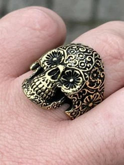 14k Gold Over Real 925 Sterling Silver Calavera Day Of Dead Sugar Skull Ring -Harlem Bling Shop italiano silver inc 14k gold over real 925 sterling silver calavera day of dead sugar skull ring 93937.1665671063