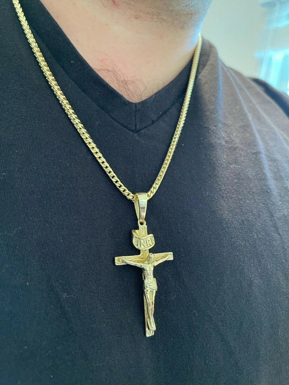 14k Gold Over Real Solid 925 Silver Cross Jesus Piece Crucifix Pendant Necklace 5 14k Gold Over Real Solid 925 Silver Cross Jesus Piece Crucifix Pendant Necklace - Image 3