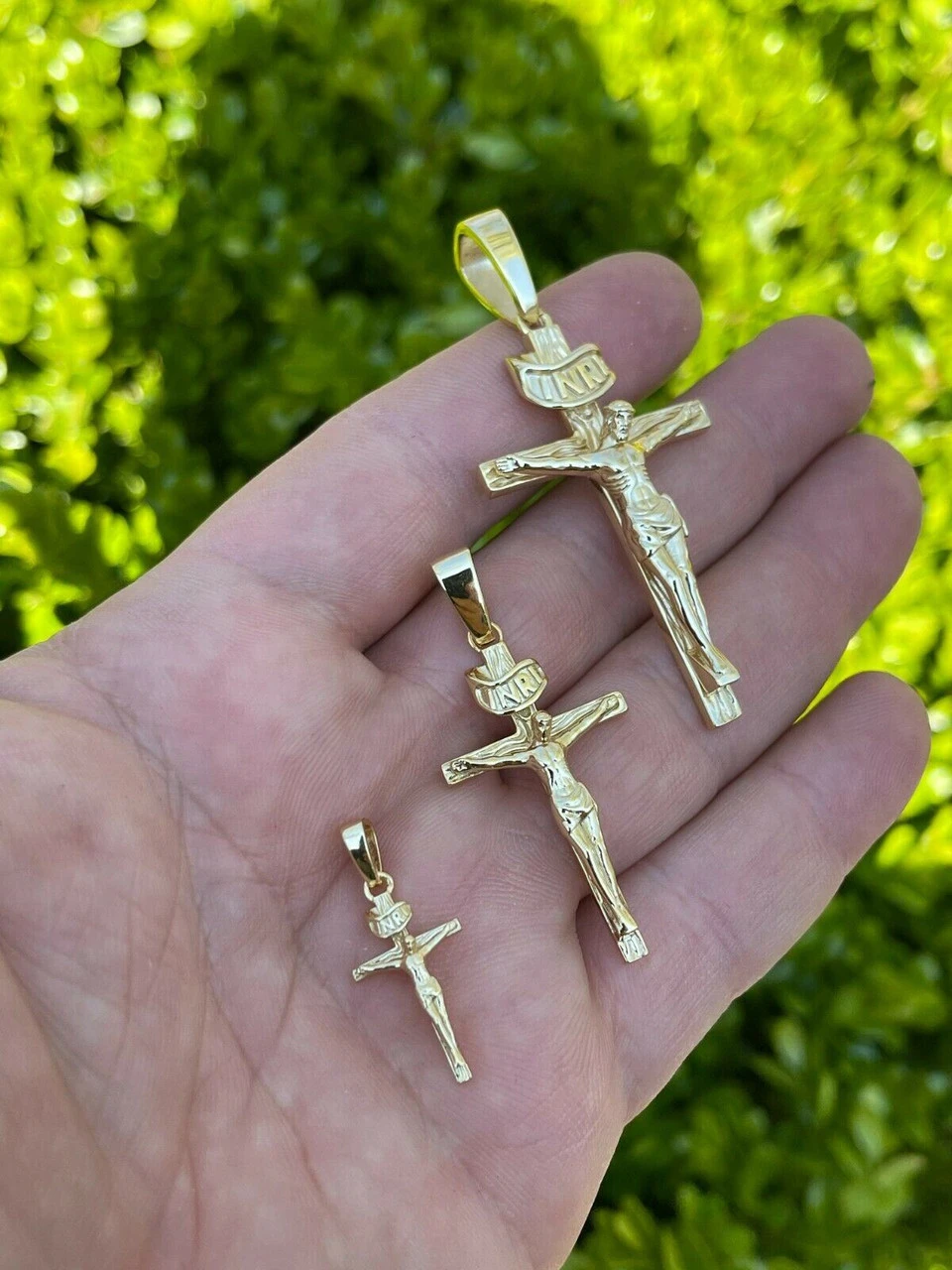 14k Gold Over Real Solid 925 Silver Cross Jesus Piece Crucifix Pendant Necklace 4 14k Gold Over Real Solid 925 Silver Cross Jesus Piece Crucifix Pendant Necklace - Image 2