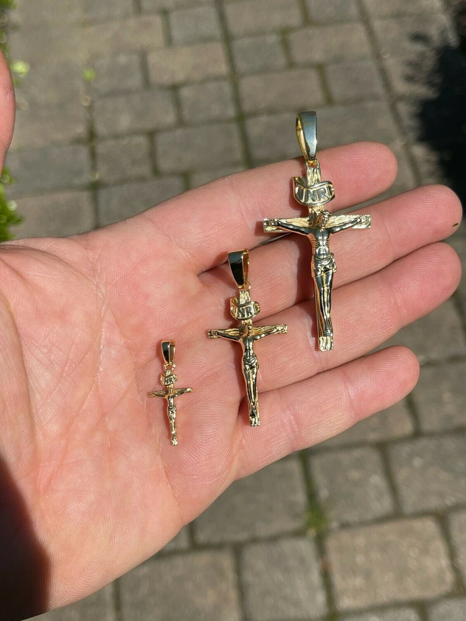 14k Gold Over Real Solid 925 Silver Cross Jesus Piece Crucifix Pendant Necklace 6 14k Gold Over Real Solid 925 Silver Cross Jesus Piece Crucifix Pendant Necklace - Image 4