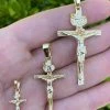 14k Gold Over Real Solid 925 Silver Cross Jesus Piece Crucifix Pendant Necklace