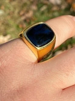 14k Gold Over Real Solid 925 Sterling Silver Black Onyx Stone Mens Signet Ring