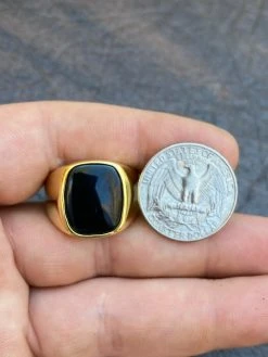 14k Gold Over Real Solid 925 Sterling Silver Black Onyx Stone Mens Signet Ring -Harlem Bling Shop italiano silver inc 14k gold over real solid 925 sterling silver black onyx stone mens signet ring 41401.1664375277