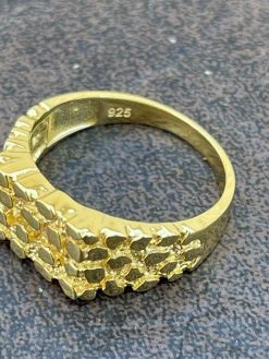 14k Gold Over REAL Solid 925 Sterling Silver Nugget Ring Iced Baguette Diamonds -Harlem Bling Shop italiano silver inc 14k gold over real solid 925 sterling silver nugget ring iced baguette diamonds 87423.1664388500