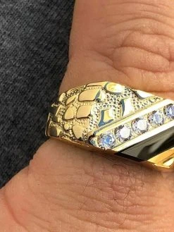 14k Gold Plated 925 Silver Nugget Black Onyx Iced Simulated Diamond Ring Hip Hop -Harlem Bling Shop italiano silver inc 14k gold plated 925 silver nugget black onyx iced simulated diamond ring hip hop 27558.1664543874