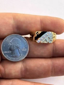 14k Gold Plated 925 Silver Nugget Black Onyx Iced Simulated Diamond Ring Hip Hop -Harlem Bling Shop italiano silver inc 14k gold plated 925 silver nugget black onyx iced simulated diamond ring hip hop 94700.1664543947