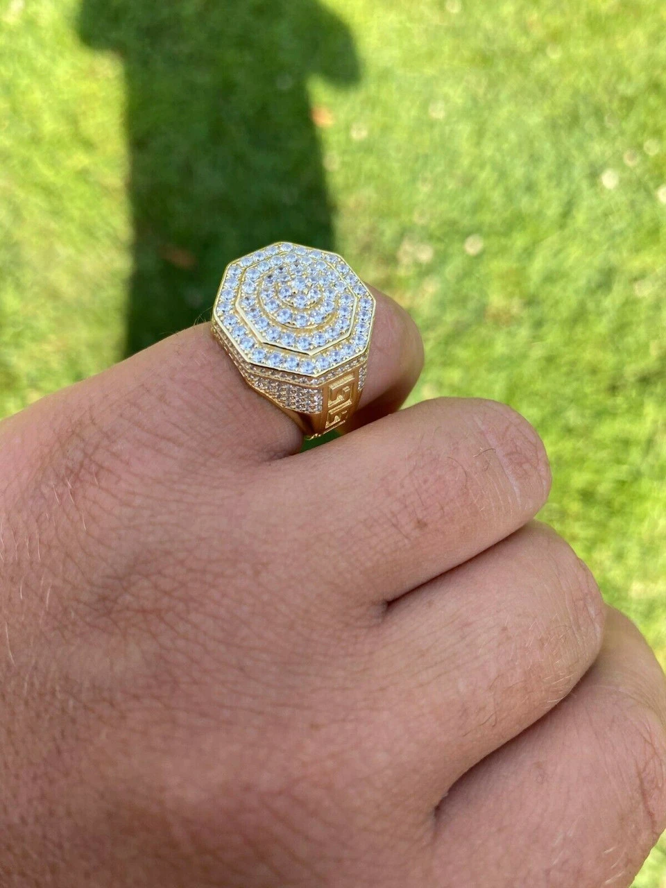 14k Gold Vermeil 925 Hip Hop RING Super Iced Moissanite Pass Diamond Test Pinky 5 14k Gold Vermeil 925 Hip Hop RING Super Iced Moissanite Pass Diamond Test Pinky - Image 3