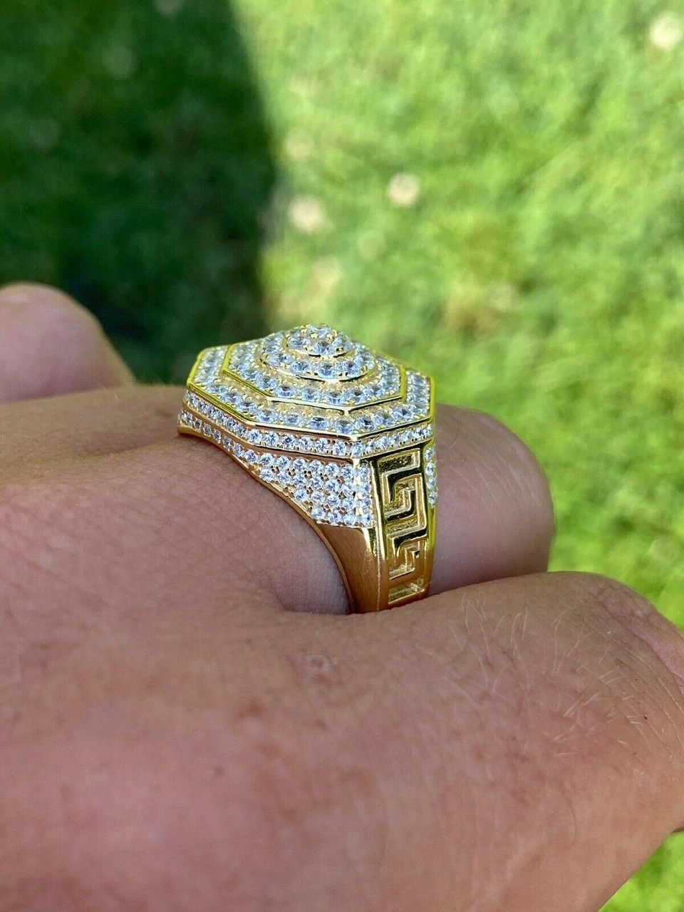 14k Gold Vermeil 925 Hip Hop RING Super Iced Moissanite Pass Diamond Test Pinky 6 14k Gold Vermeil 925 Hip Hop RING Super Iced Moissanite Pass Diamond Test Pinky - Image 4