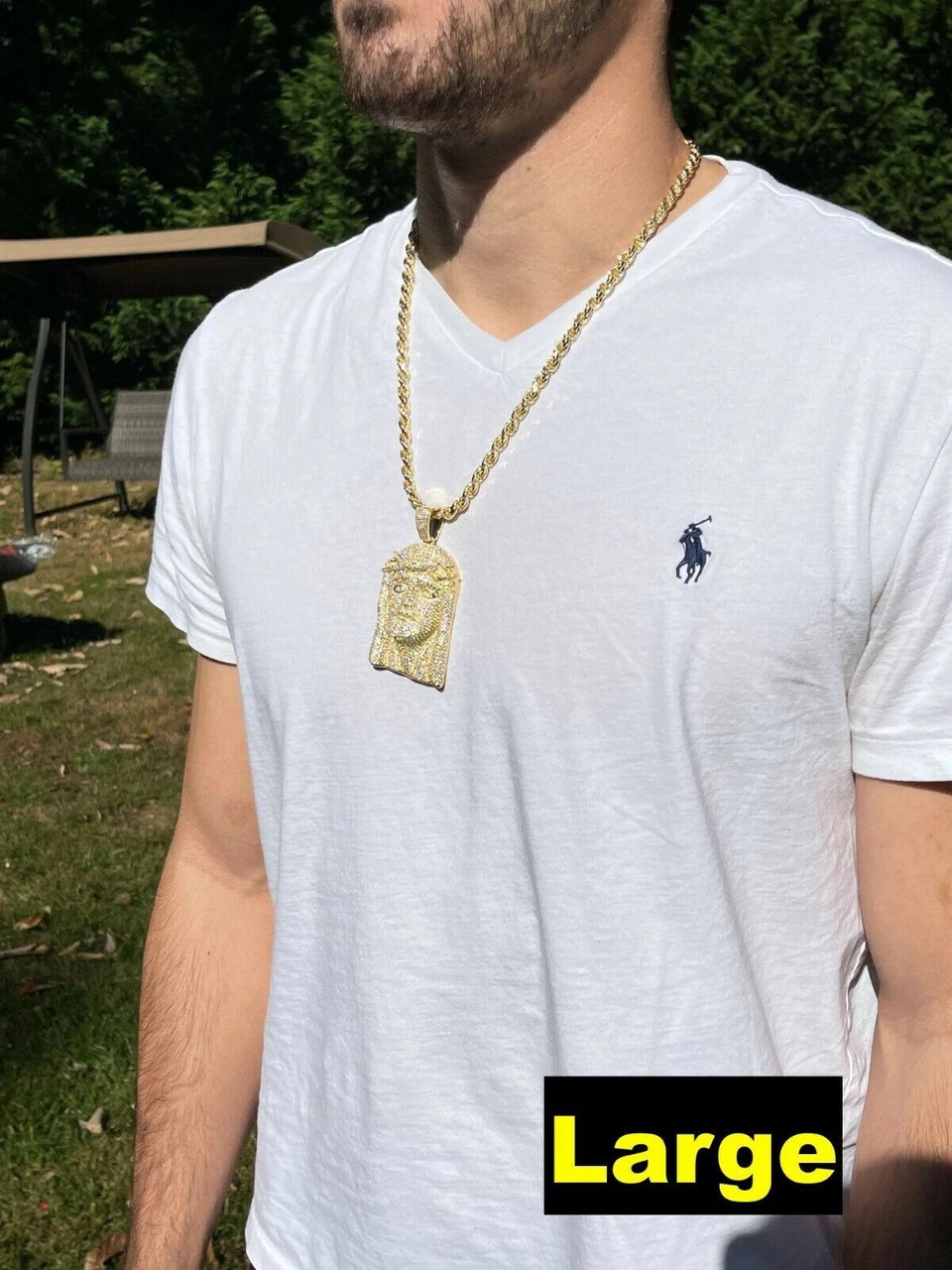 14k Gold Vermeil Fully Iced MOISSANITE Jesus Piece Pendant Pass Diamond Tester 5 14k Gold Vermeil Fully Iced MOISSANITE Jesus Piece Pendant Pass Diamond Tester - Image 3