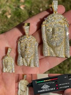 14k Gold Vermeil Fully Iced MOISSANITE Jesus Piece Pendant Pass Diamond Tester