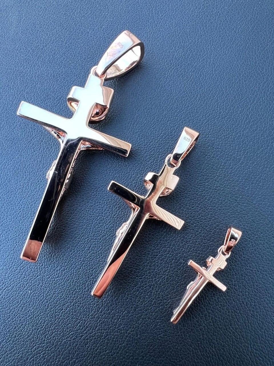 14k Rose Gold Plate Solid 925 Silver Cross Jesus Piece Crucifix Pendant Necklace 9 14k Rose Gold Plate Solid 925 Silver Cross Jesus Piece Crucifix Pendant Necklace - Image 7
