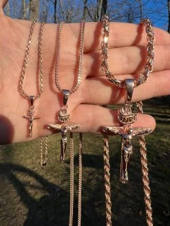 14k Rose Gold Plate Solid 925 Silver Cross Jesus Piece Crucifix Pendant Necklace 26 14k Rose Gold Plate Solid 925 Silver Cross Jesus Piece Crucifix Pendant Necklace -Harlem Bling Shop italiano silver inc 14k rose gold plate solid 925 silver cross jesus piece crucifix pendant necklace 35135.1674668585