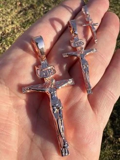 14k Rose Gold Plate Solid 925 Silver Cross Jesus Piece Crucifix Pendant Necklace 27 14k Rose Gold Plate Solid 925 Silver Cross Jesus Piece Crucifix Pendant Necklace -Harlem Bling Shop italiano silver inc 14k rose gold plate solid 925 silver cross jesus piece crucifix pendant necklace 63155.1674668490