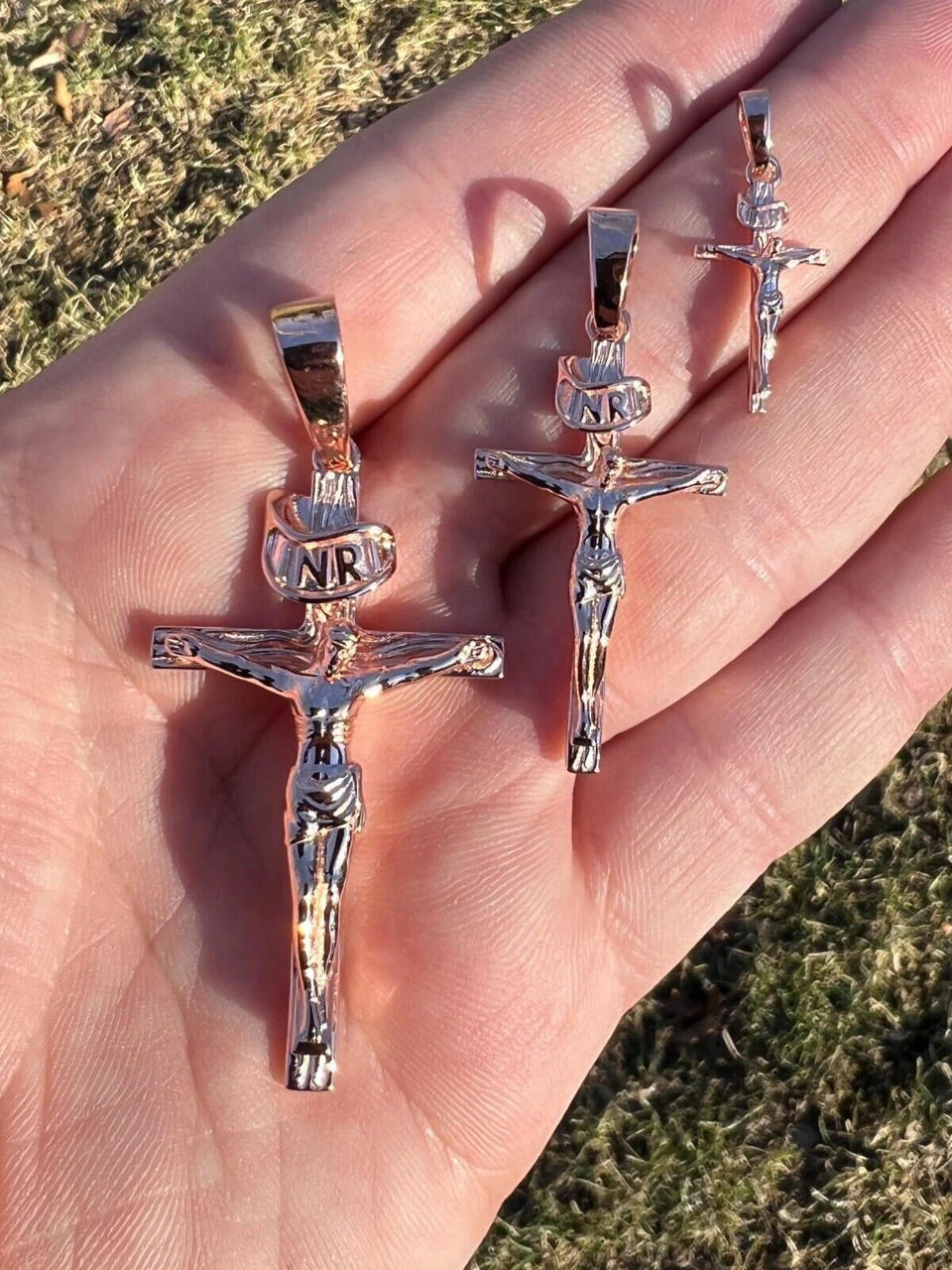 14k Rose Gold Plate Solid 925 Silver Cross Jesus Piece Crucifix Pendant Necklace 4 14k Rose Gold Plate Solid 925 Silver Cross Jesus Piece Crucifix Pendant Necklace - Image 2