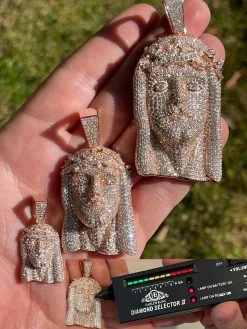 14k Rose Gold Vermeil Fully Iced MOISSANITE Jesus Piece Pendant Diamond Tester ✅