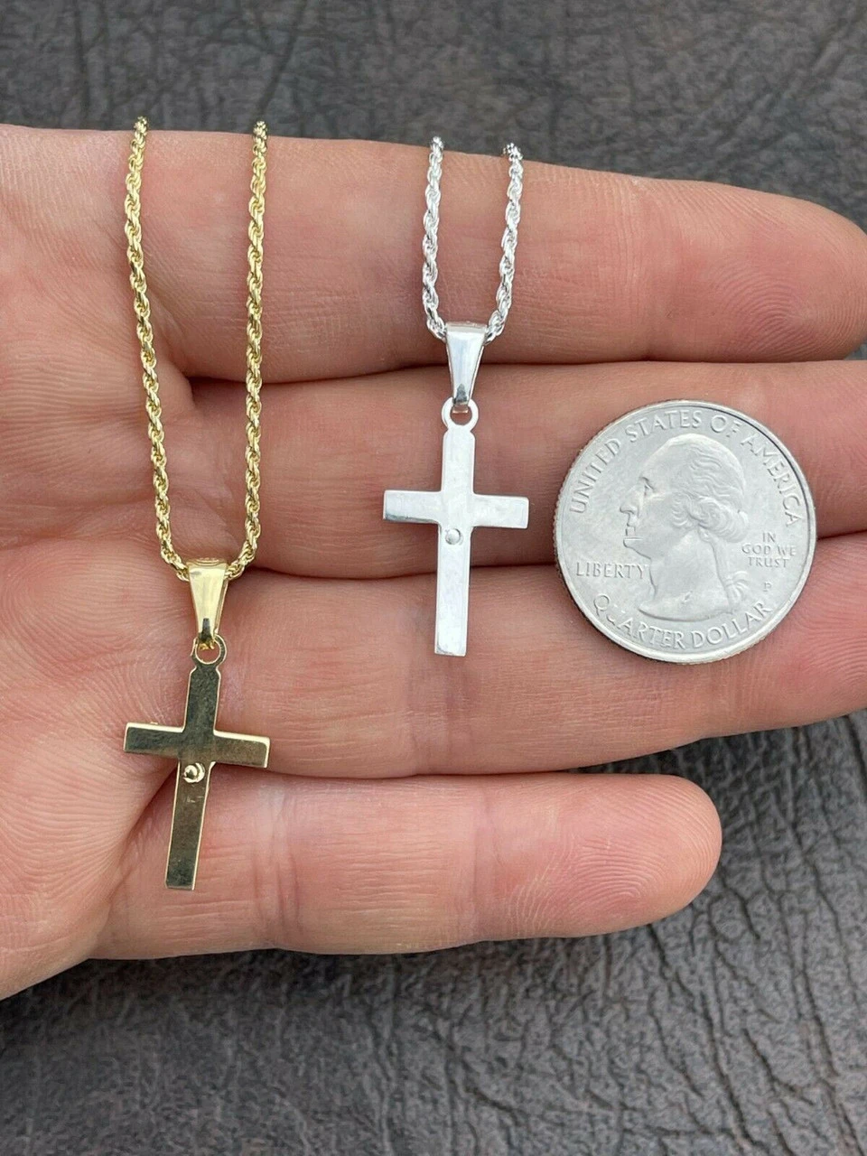 925 Sterling Silver Plain Gold Cross Jesus Crucifix Pendant Necklace Small 1" 12 925 Sterling Silver Plain Gold Cross Jesus Crucifix Pendant Necklace Small 1" - Image 10