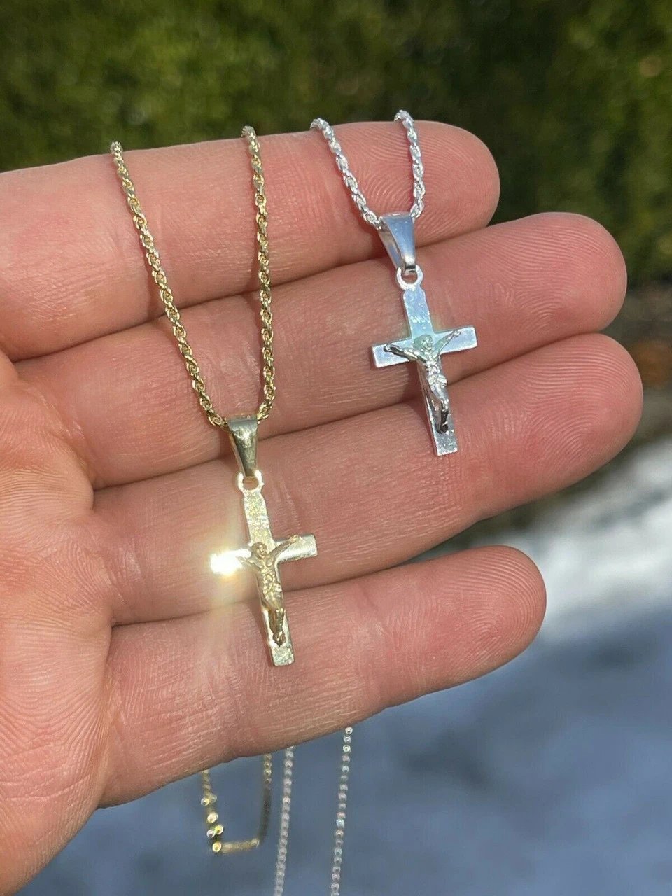 925 Sterling Silver Plain Gold Cross Jesus Crucifix Pendant Necklace Small 1" 4 925 Sterling Silver Plain Gold Cross Jesus Crucifix Pendant Necklace Small 1" - Image 2