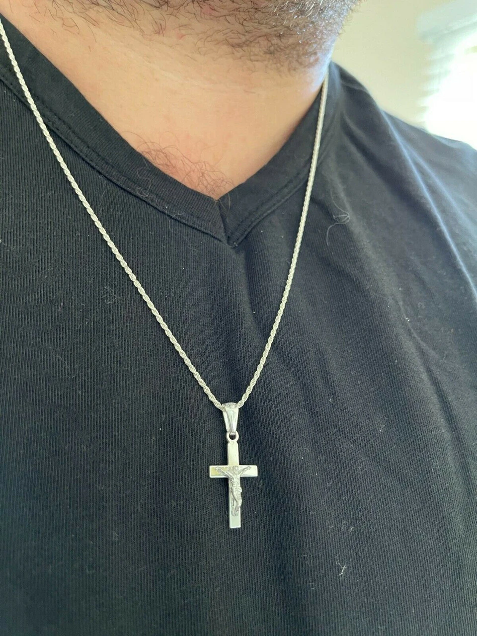 925 Sterling Silver Plain Gold Cross Jesus Crucifix Pendant Necklace Small 1" 6 925 Sterling Silver Plain Gold Cross Jesus Crucifix Pendant Necklace Small 1" - Image 4