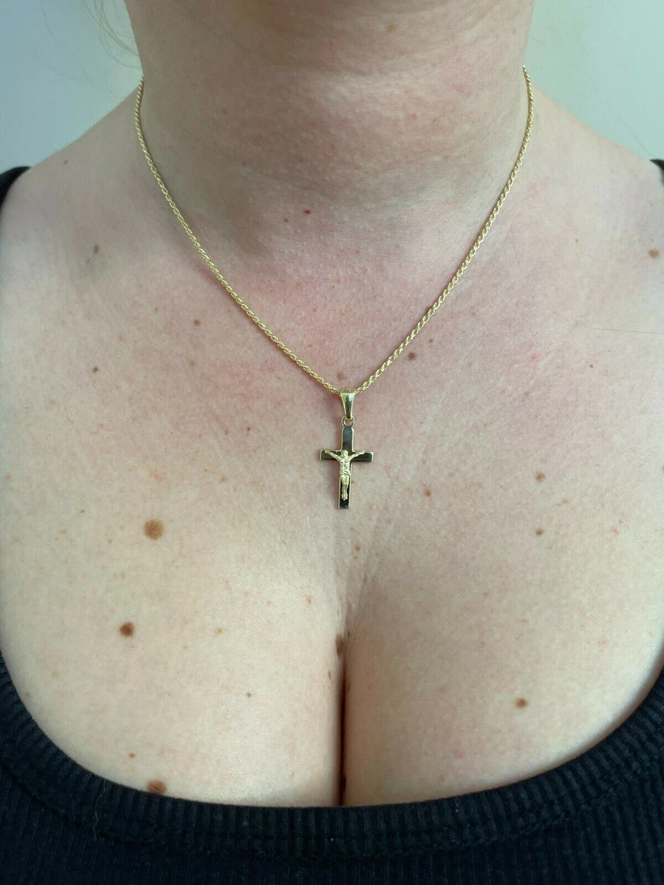 925 Sterling Silver Plain Gold Cross Jesus Crucifix Pendant Necklace Small 1" 8 925 Sterling Silver Plain Gold Cross Jesus Crucifix Pendant Necklace Small 1" - Image 6