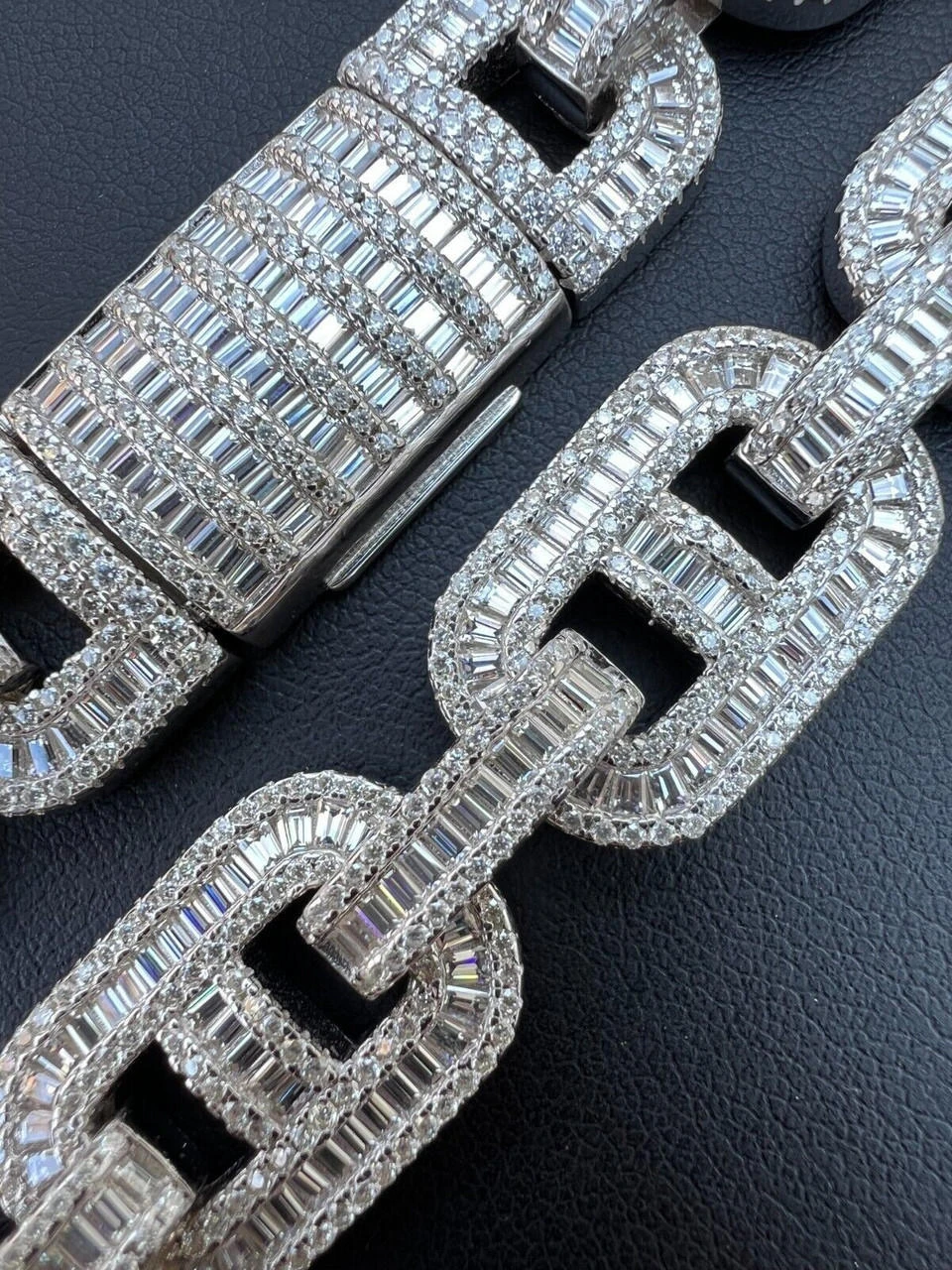 Baguette MOISSANITE Solid 925 Silver Gucci Link Chain Necklace Pass Diamond Test 5 Baguette MOISSANITE Solid 925 Silver Gucci Link Chain Necklace Pass Diamond Test - Image 3