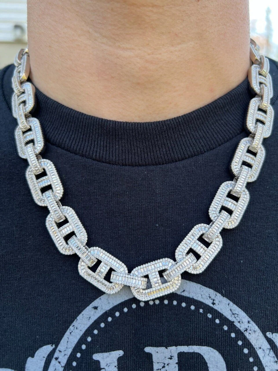 Baguette MOISSANITE Solid 925 Silver Gucci Link Chain Necklace Pass Diamond Test 9 Baguette MOISSANITE Solid 925 Silver Gucci Link Chain Necklace Pass Diamond Test - Image 7