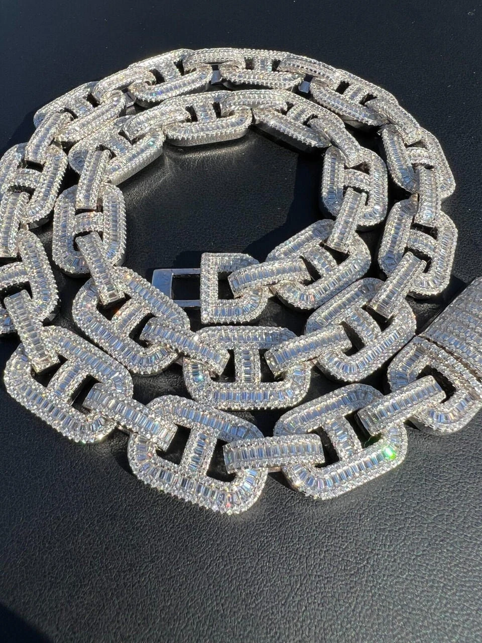 Baguette MOISSANITE Solid 925 Silver Gucci Link Chain Necklace Pass Diamond Test 22 Baguette MOISSANITE Solid 925 Silver Gucci Link Chain Necklace Pass Diamond Test - Image 20